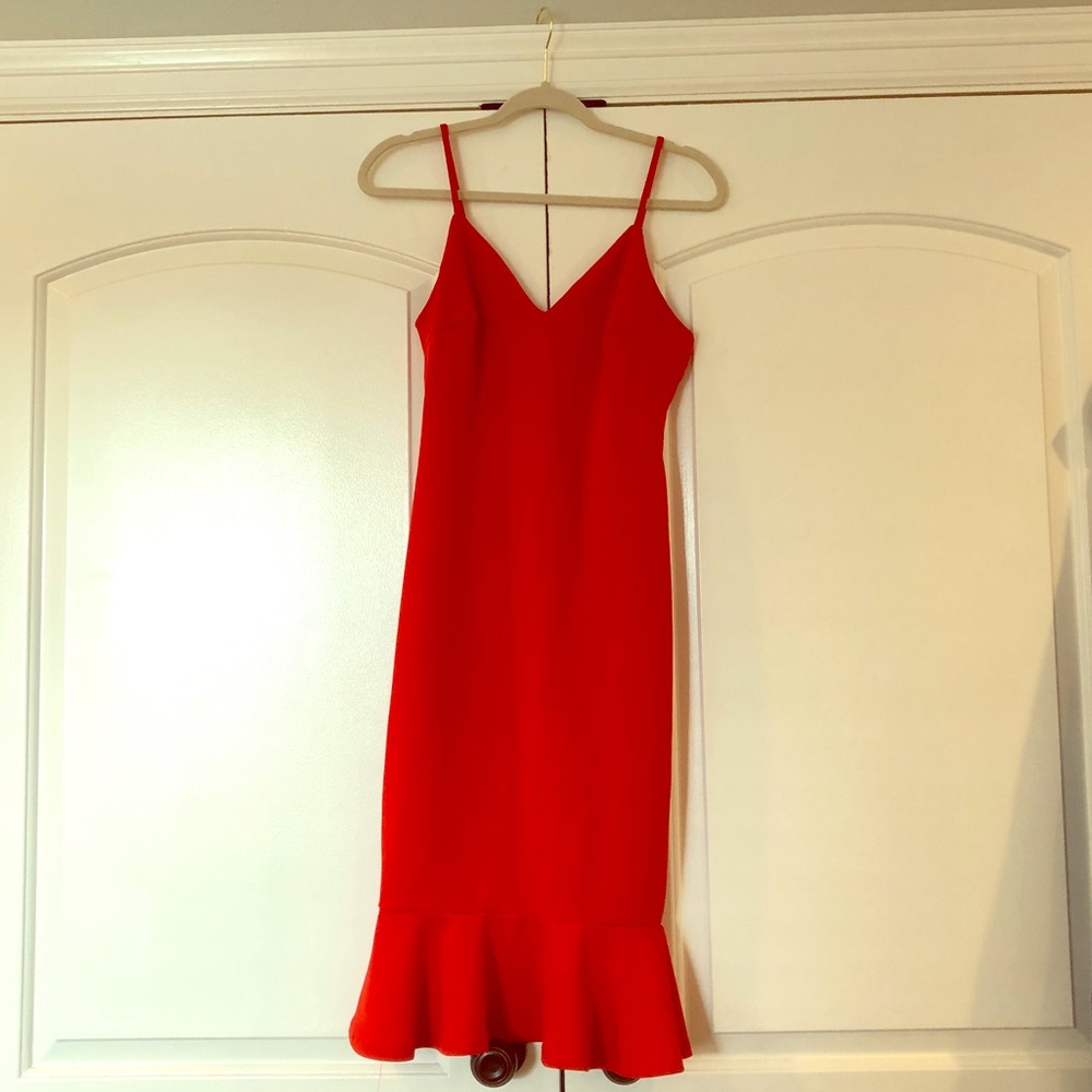 Red fitted midi dress